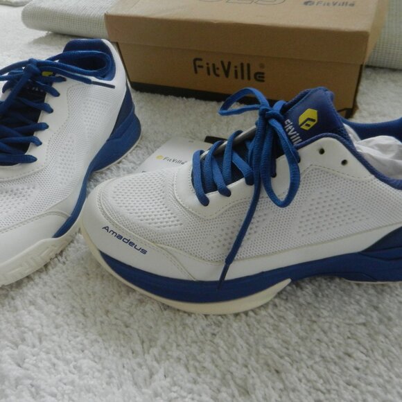 FitVille Amadeus Men's sneakers, size 9 wide, white w/blue trim. - Picture 3 of 5